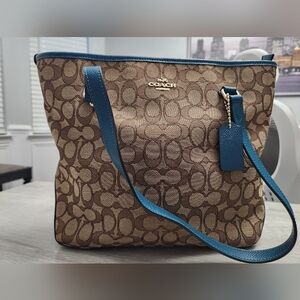 Teal Coach Canvas Shoulder Bag